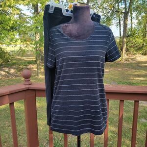 Sport Savvy Women Black White Striped 2 piece Capri Outfit sz Med